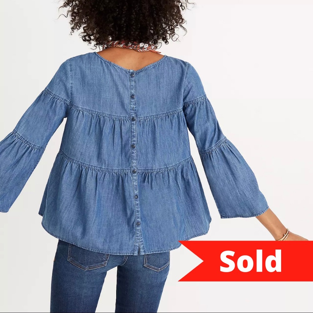Madewell Women's Tiered Button Back Chambray Denim Top, Size XS - Picture 1 of 11